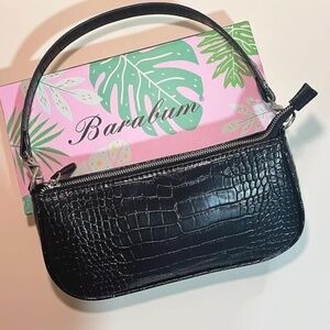 Black Barabum Retro Classic Clutch Shoulder Purse with Zipper! Crocodile Pattern